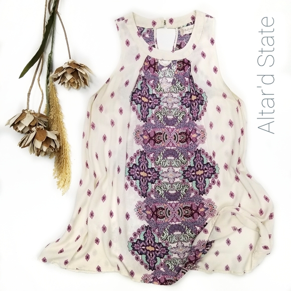 Altar'd State Tops - Altar'd State  Cream Purple Boho Blouse M